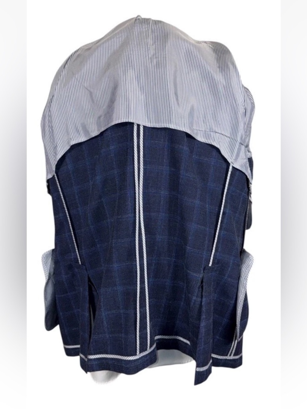 ALLEN EDMONDS LINEN SILK WOOL BLEND BLUE WINDOWPANE SPORT COAT SZ 44S - Picture 5 of 11